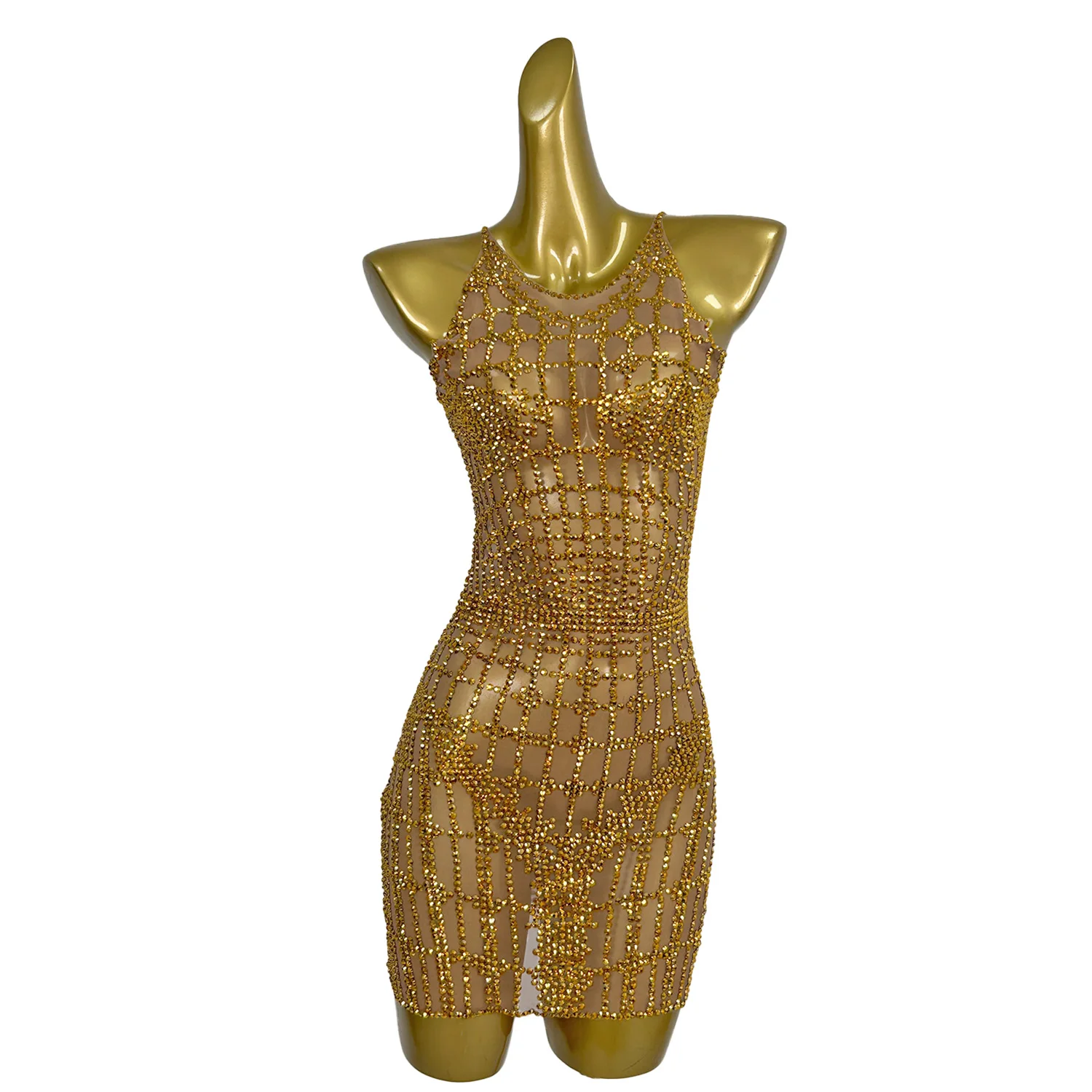 Moda ouro strass baile de formatura clube mini vestidos senhoras palco dança vestido plus size sexy bodycon vestidos casuais para mulher qipan