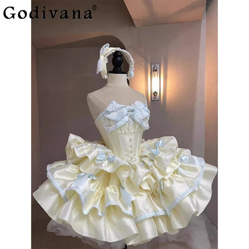 IMU French Celebrity Style Tea Party Princess Strapless Dress Sweet Slim-Fit Birthday Dress Lady Elegant Sleeveless Lolita Dress