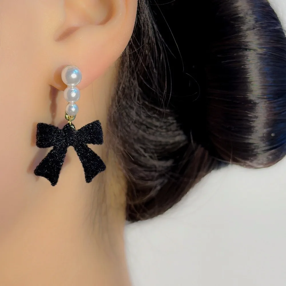 أقراط لؤلؤ تقليد للنساء ، عقدة حلوة ، أنيقة ، حمراء ، سوداء ، إكسسوارات أذن ، مجوهرات أنيقة ، هدية رائعة ، فتيات #4