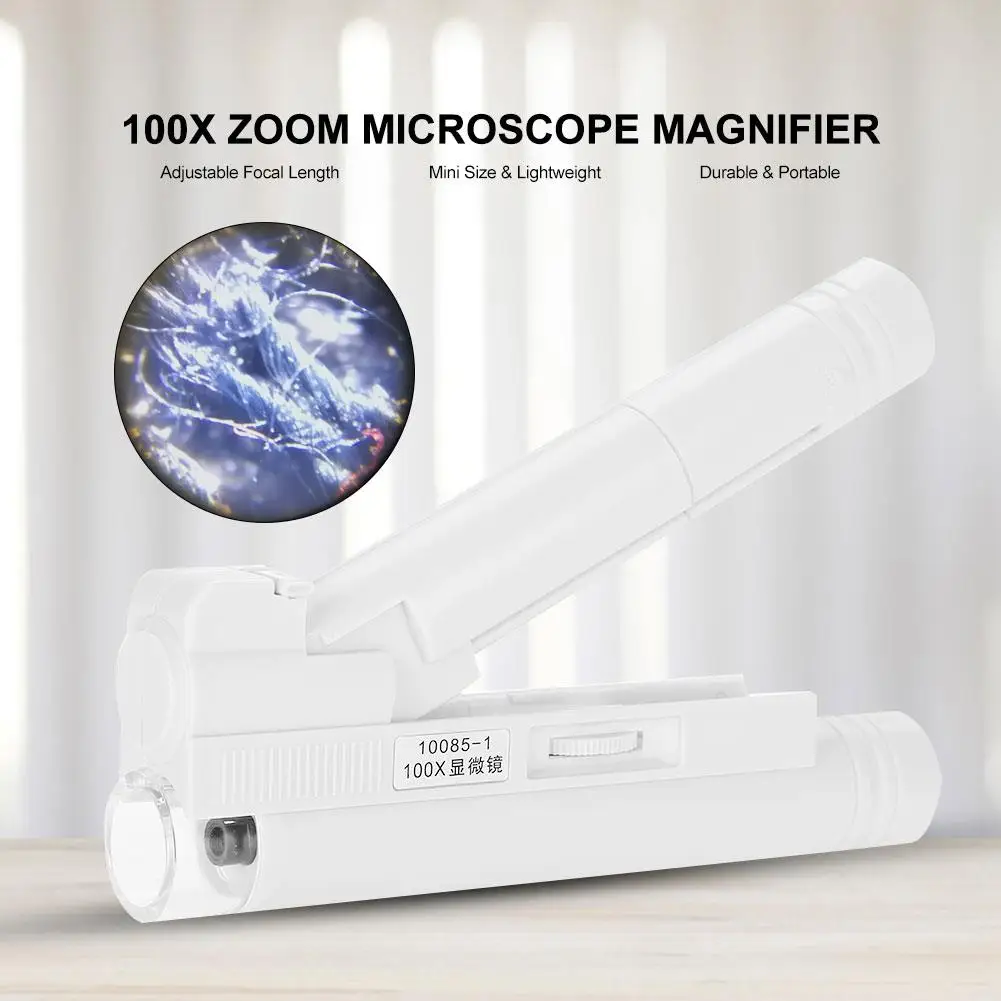 100X Zoom Dual Tube Jewelry Microscope Pocket Magnifier with LED Light - Ideal for Jewelry, Nails & Details