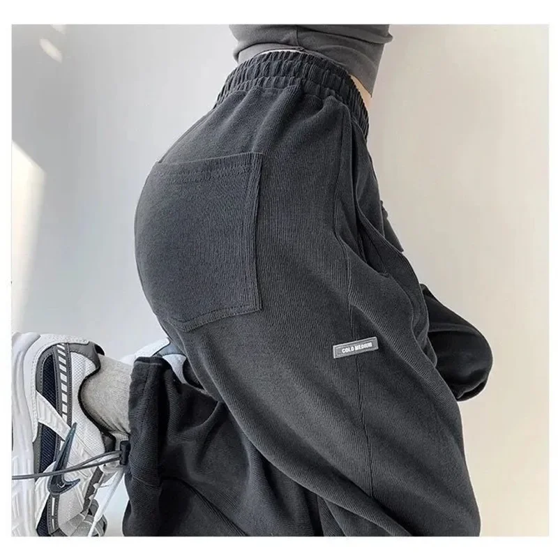 Loose American Letter Sports Pants Women Casual Bunched Legs Autumn Winter Gray High Waist Straight Crotch Trousers Trendy