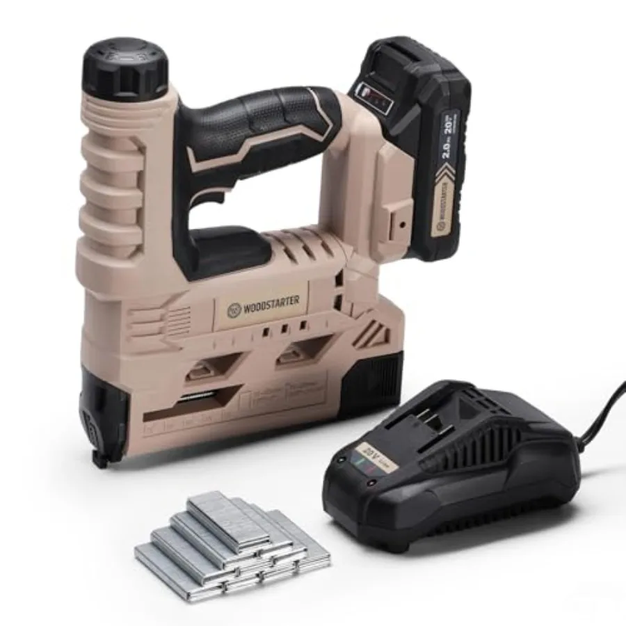 

Cordless 2-in-1 Brad Nailer Battery and Charger 18GA Nails (5/8"-1-1/4") and Staples (5/8"-1") 6-Level Depth Adjustment LED Lig