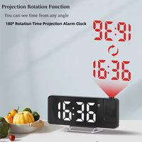Date/Temperature Display Projection Alarm Clock 12/24H 180° Rotating Projection LED Digital Mirror Clock Brightness Adjustable