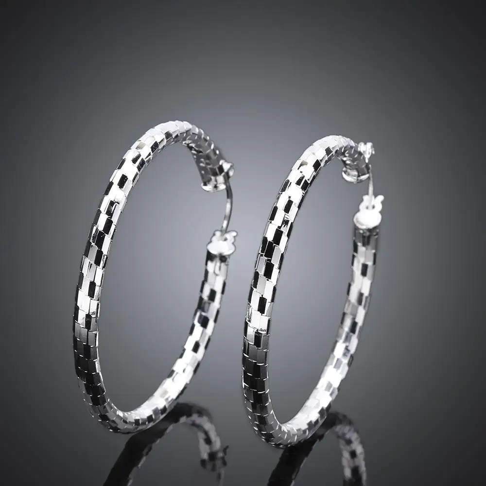 Hurtownia 925 Sterling Silver Hoop kobiety ślubne kolczyki biżuteria okrągłe kółko dziewczyna śliczne modne świąteczne prezenty dla par — zdjęcie 7
