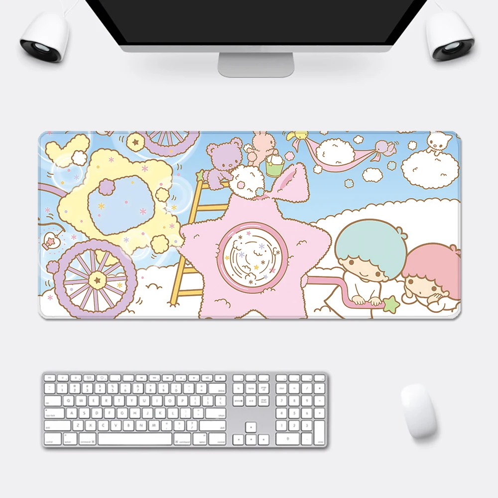 Sanrio LittleTwinStars Mousepad HD Printing Computer Gamers Locking Edge Non-slip Mouse Pad XXL90x40cm Keyboard PC Desk Pad