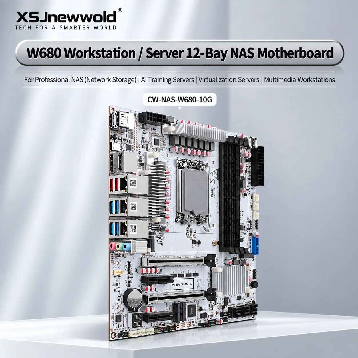 XSJnewwold W680 NAS Motherboard LGA1700 DDR5 ECC 10GbE Dual 2.5G LAN 3x M.2 12 SATA PCIe x16 Workstation Server Mainboard
