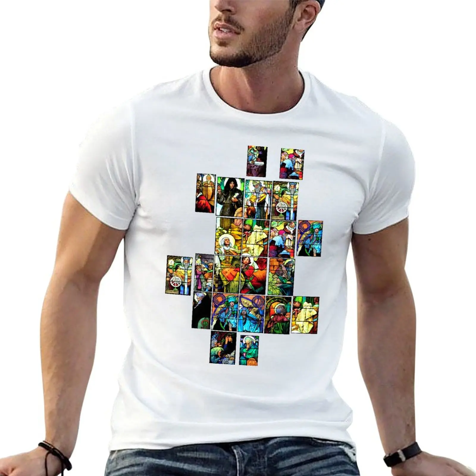 Mucha Window, Prague T-Shirt Large Size Soft Cotton T-Shirt