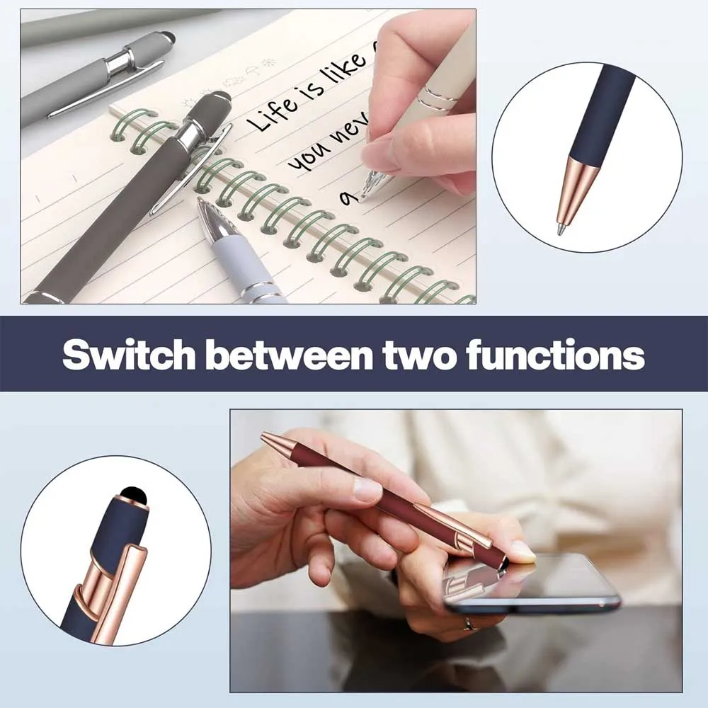 5-10er-Pack 2-in-1 Stylus-Stift, einziehbarer Kugelschreiber mit Stylus-Spitze für Touchscreens, Metall, 1,0 mm schwarze Tinte – Detail 9