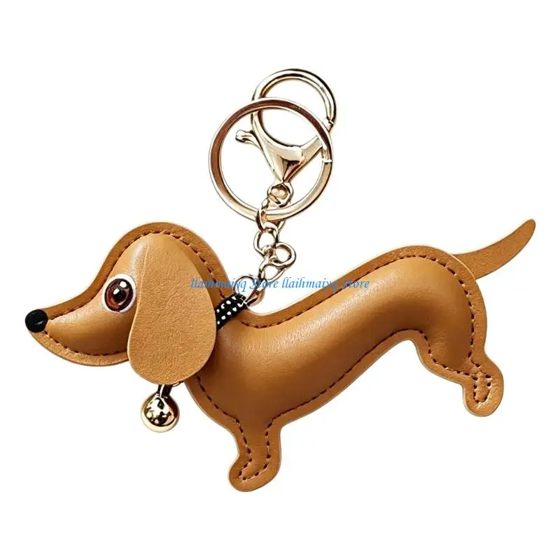 573B Dog Hanging Ring Charm with Dachshund Outline, PU Leather Body, and Clip Hardware for