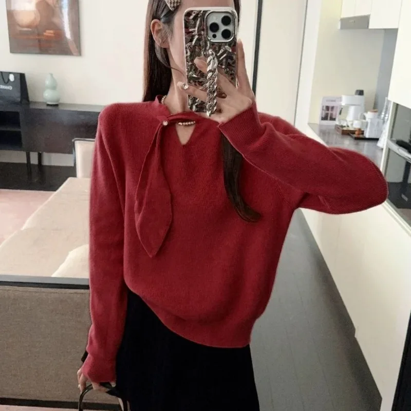 

Корейский красный свитер, зимние футболки, джемперы, вязаные футболки, свободный топ, женская одежда, женское пальто Ropa Mujer