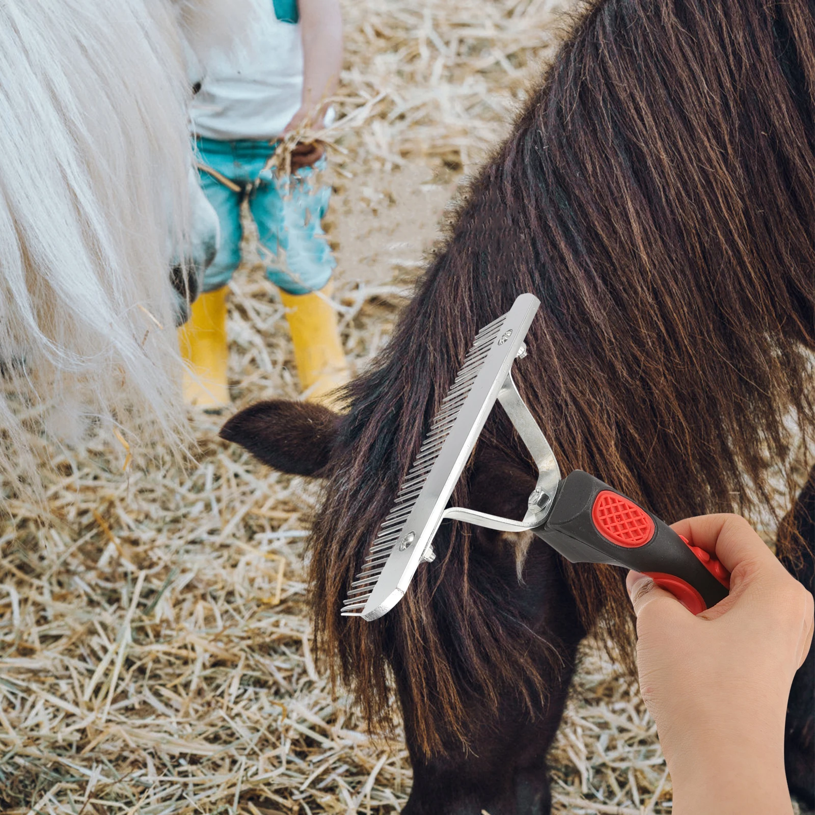 

Horse Grooming Brush Durable Rubber Handle Anti-Rust Metal Comb Depilatory Tool For Hair Removal Mud Cleaning Pet Supplies