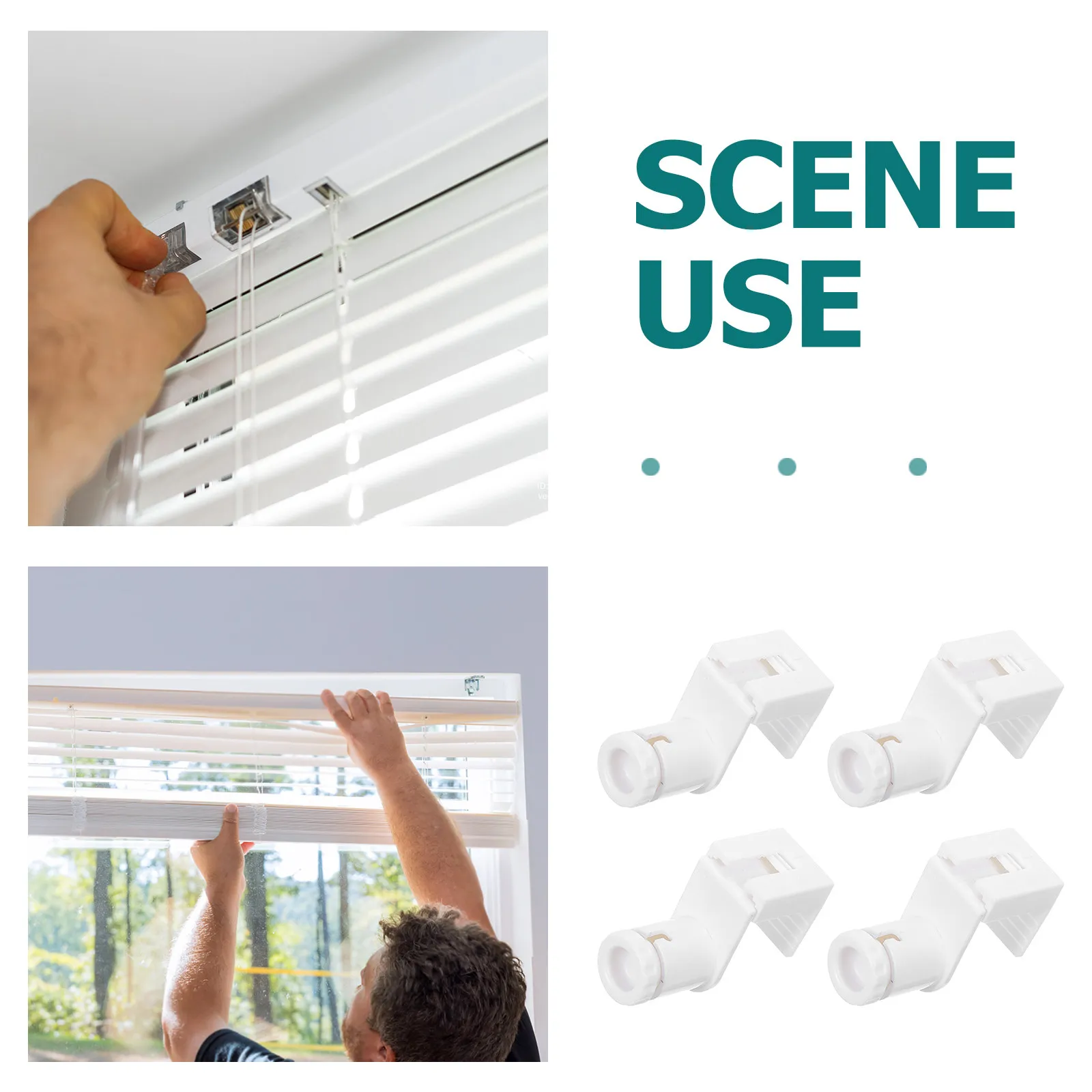 4Pcs White Drill Free Window Blind Wire Brackets Clamp on Cord Holders Plastic Mounting Hardware Pleated Roman Roller Honeycomb