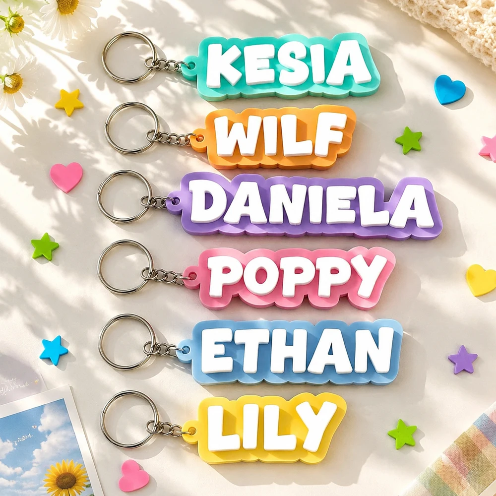 10mm Personalisierter Acryl-Schlüsselanhänger mit Namen, ID-Text und Nummer, Geschenk für Kinder, Individueller 3D-Namensschlüsselanhänger für Familienmitglieder