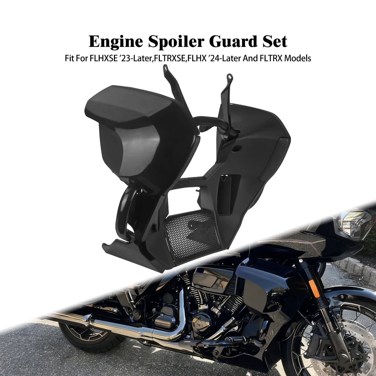 

Motorcycle Fairing Lowers Engine Guard Fairing Support Set Gloss Black For Harley Touring FLHXSE 23-Later FLTRXSE FLHX 24-Later