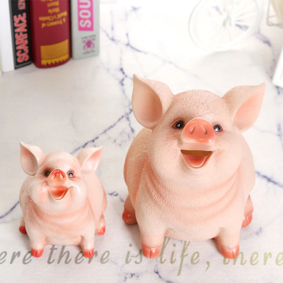 Cute Pink Pig Piggy Bank Resin Coin Bank Money Saving Box for Kids Adults Home Desktop Decor Gift Break-Resistant Lucky Pig