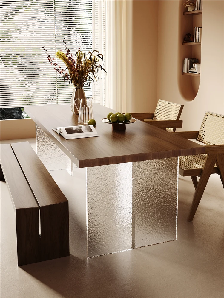 

Acrylic Suspended Desk Dining Table Dual-purpose Ash Wood Living Room Long Table Log Large Board Table