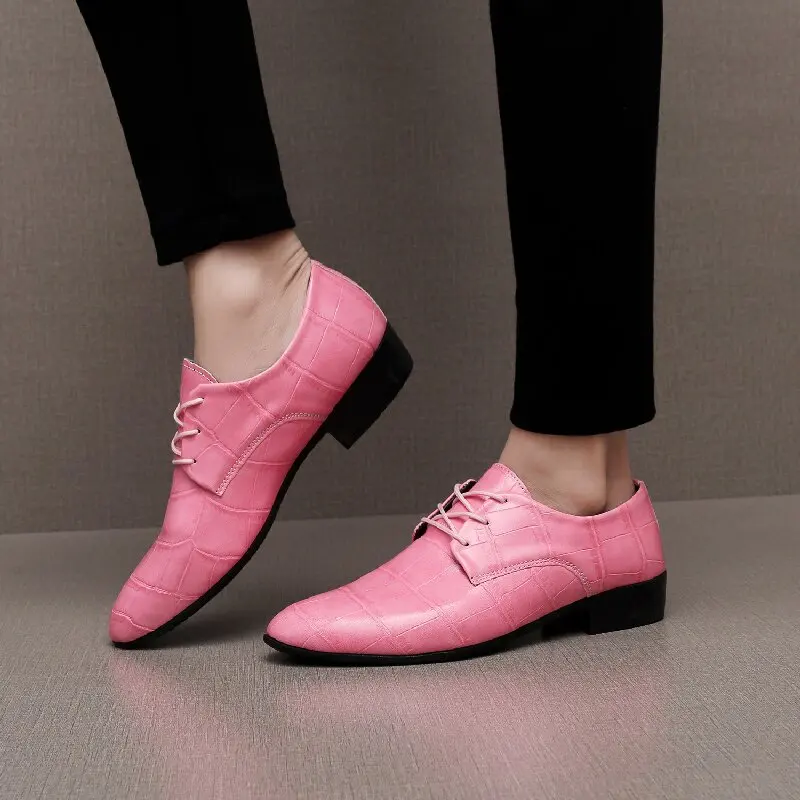 Size 40 - 50 Classic Men Formal Leather Shoes Men Lace Casual Comfortable Breathable Fashionable Small Leather Shoes Pink