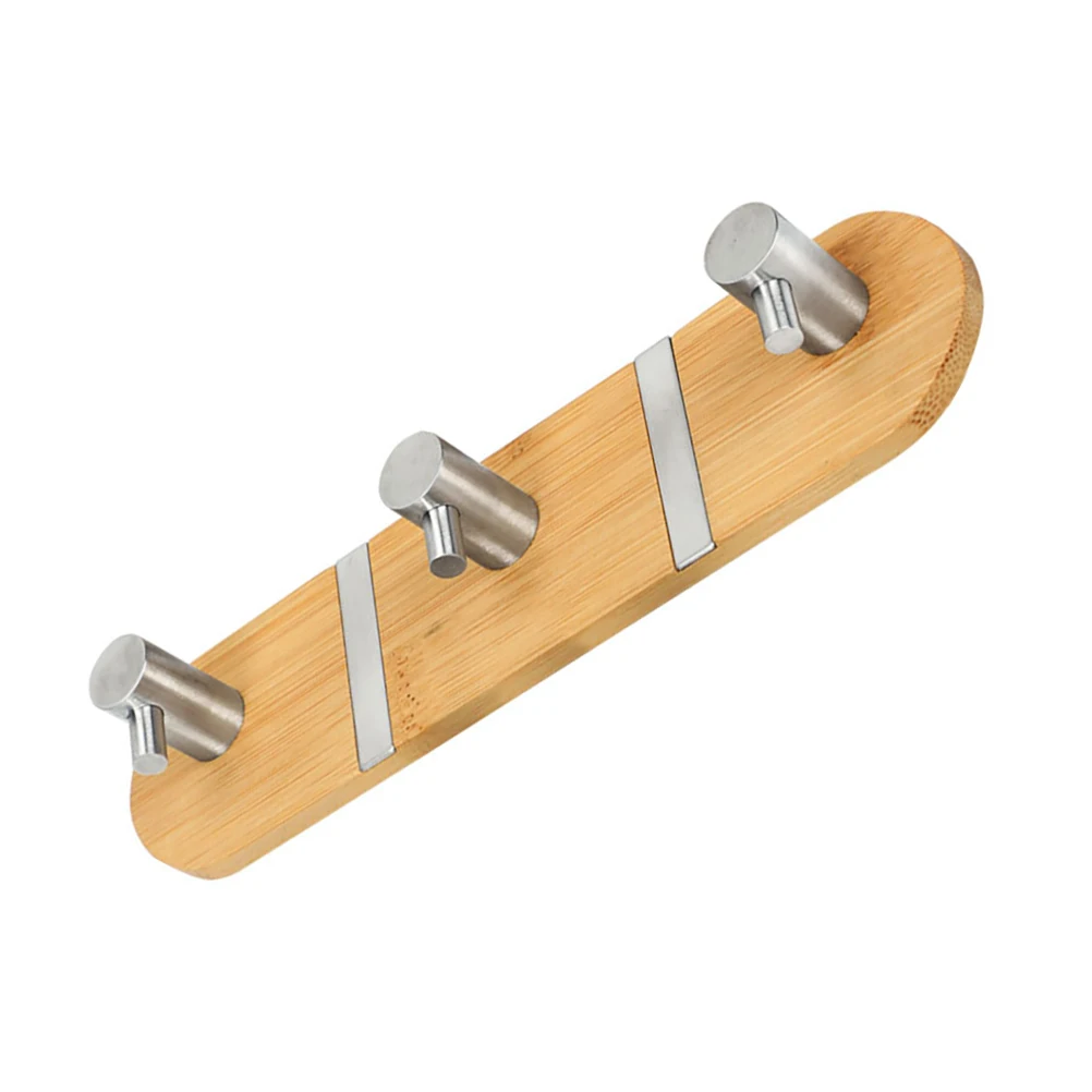 

Bamboo Wood Hooks Storage Rack Punch Free Adhesive Wall Mount Coat Hanger Space Saver Closet Bedroom Room Organizer