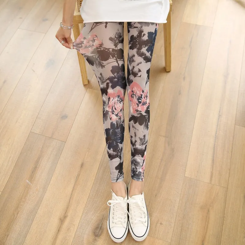 Leggings de malha de verão, calças femininas sexy respiráveis com protetor solar, ajuste fino, emagrecimento, alta elasticidade, calças estampadas ultrafinas