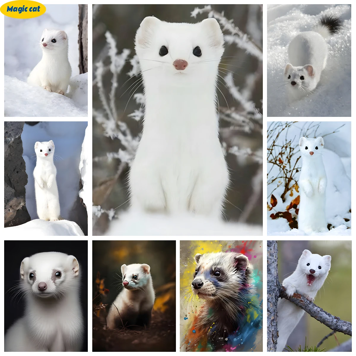 Ferret 5D Diamond Painting Pet Mink Snow Scene Diy Diamond Embroidery Cross Stitch Animal Wall Sticker Living Room Bedroom Decor