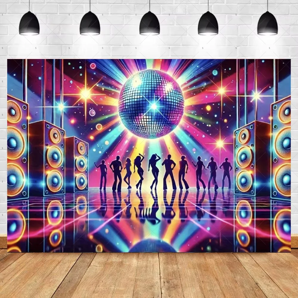 70s 80s 90s Disco Dance Partys Decorations Backdrop Club Retro Neon Ball Stage Banner Birthday Props Photo Background Supplies view 5