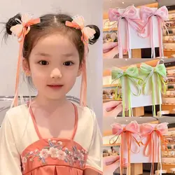 2024 Children Long Ribbon Hair Bow Hairpins New Korean Sweet Girls Tassel Hair Clips Elegant Braided Hair Clips Hair Accessories