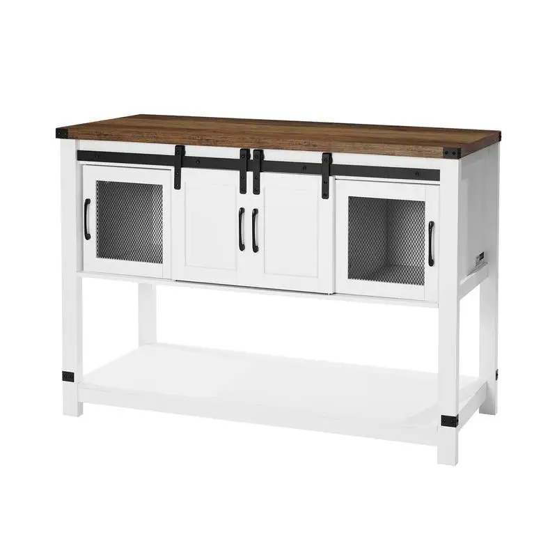

Coffee bar cabinet 120 x 39.8 x 83 cm, farmhouse style coffee bar cabinet with 4-tier storage, coffee bar table with barn doors, sideboard/buffet cabinet for living room/entrance area