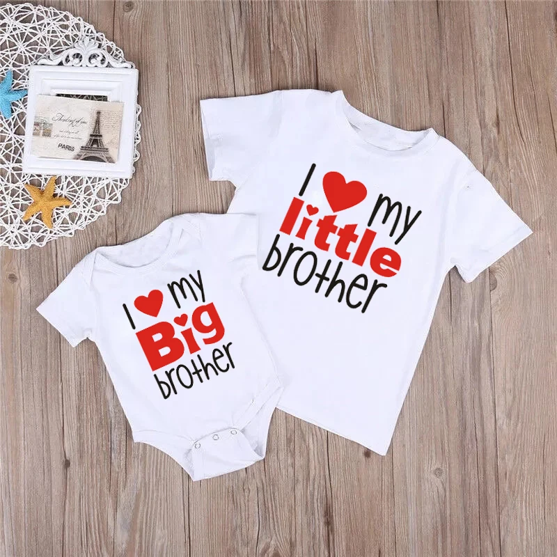 Matching Shirts Sibling Sisters Brother T-shirt I Love My Big Sister Brother Little Sister Kids Girl Boys Clothes Baby Bodysuits