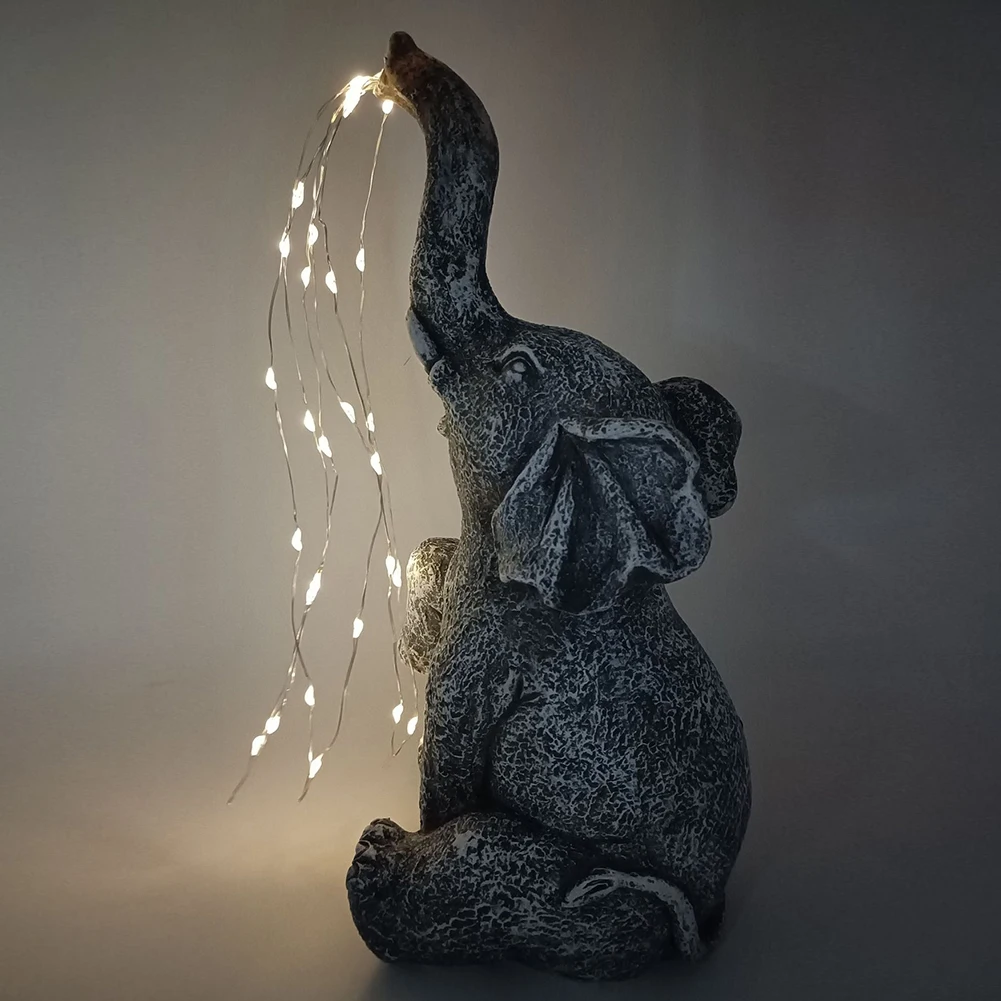 Solar Garden Elephant Decor with LED Light Strings Elephant Sculpture for Yard Patio and Pathway Decor Housewarming Gifts