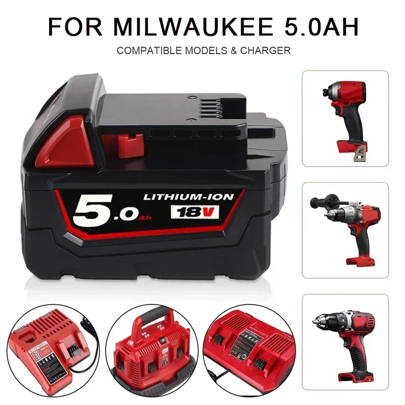 Rechargeable Batteries For Milwaukee M18B5 XC Lithium ION Battery 18v 9.0/6.0/12.0Ah battery charger For Milwaukee M18 12V~18V