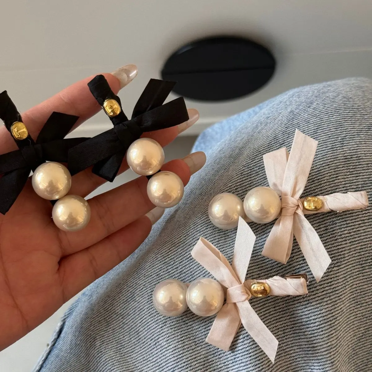 Japanese Exquisite Pearl Bow Bangs Side Clip Women Girl Sweet Duckbill Clip Versatile Temperament Hairpin Hair Style Accessories