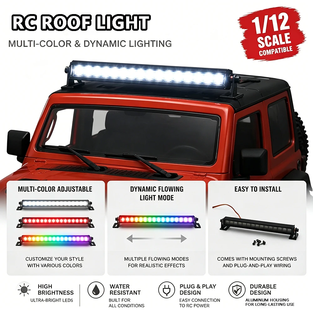 

RC Roof Light Strip Made Of Metal Multi-Mode Adjustable Suitable For 1/10 1/12 And 1/16 Scale RC Crawler Model Accessories