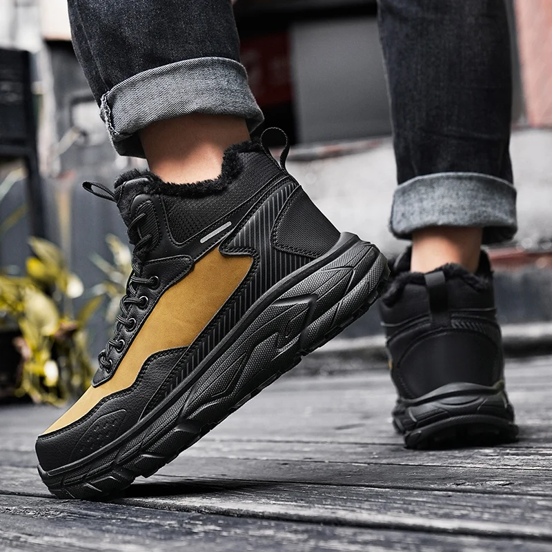 NeW Men Winter Snow Boots For Waterproof Leather Sneakers Super Warm Men\'s Boots Outdoor Male Hiking Boots Work Shoes Size 39-48