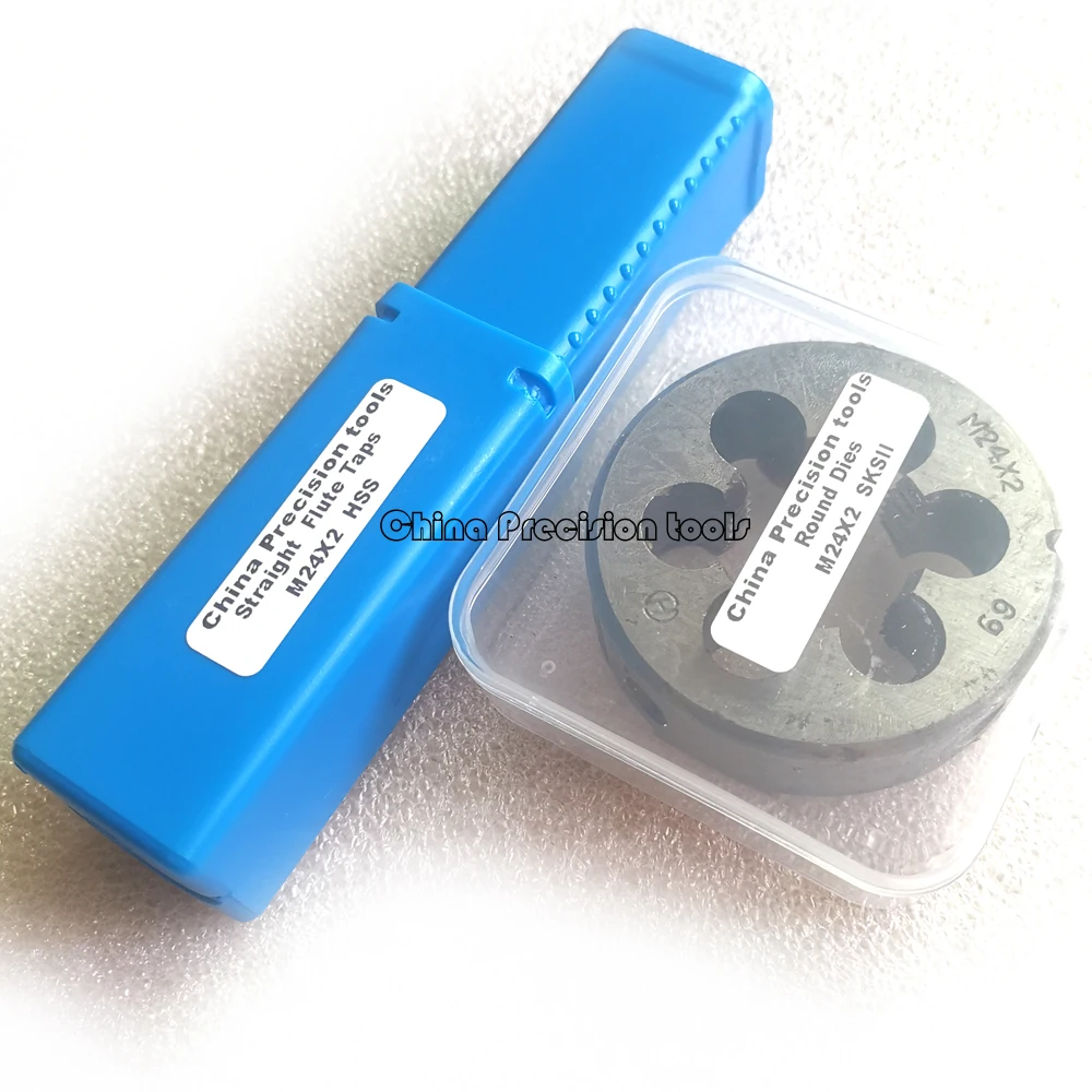 Metric Thread Metal Tap and Die set M24 Fine Screw threads faucet straight Flute plug taps round dies sets M24X2 M24X1.5 M24X1