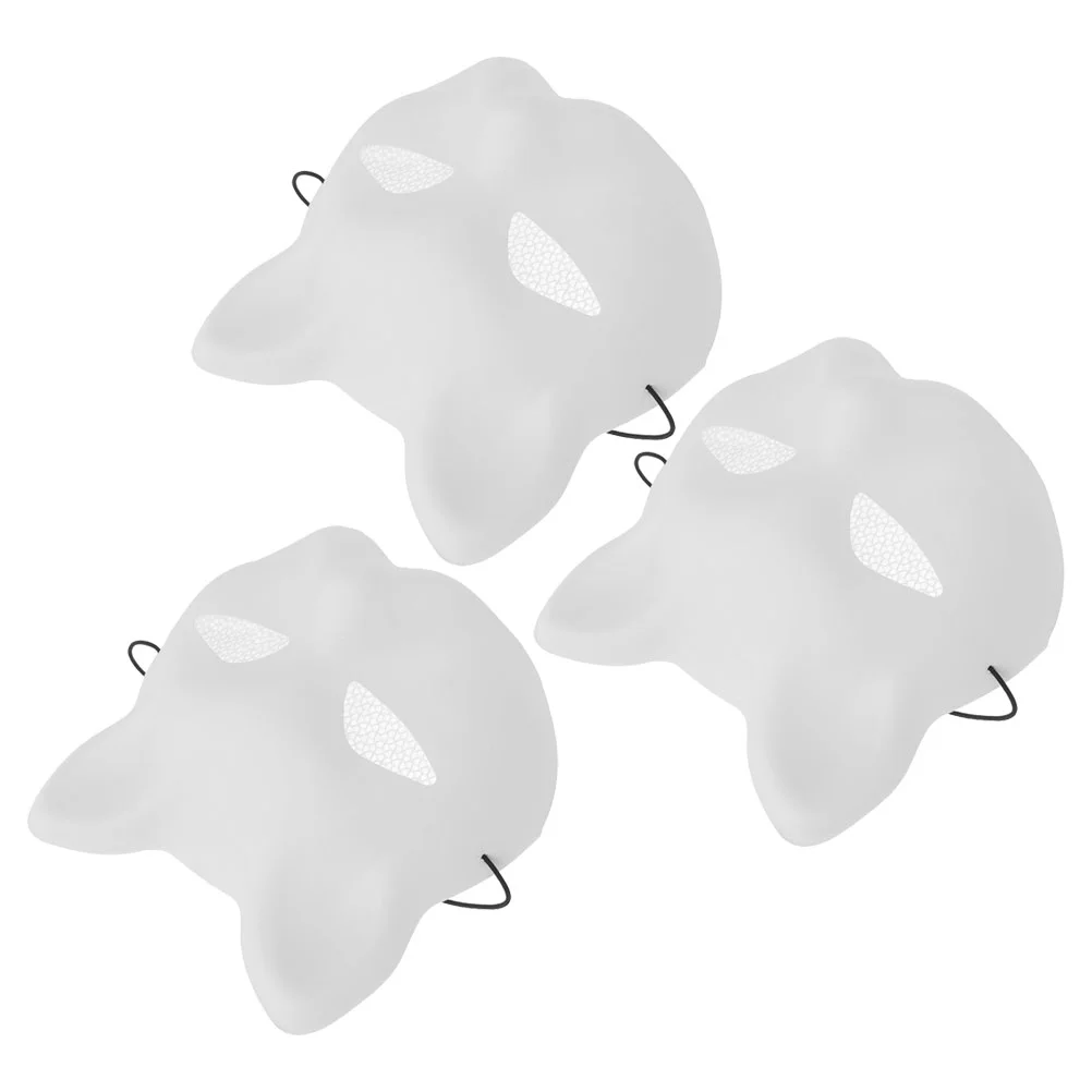 3pcs Cat Face Mask Breathable White Base Diy Decorative Masks For Party Fox Mask Paintable Women Animal Home Decor