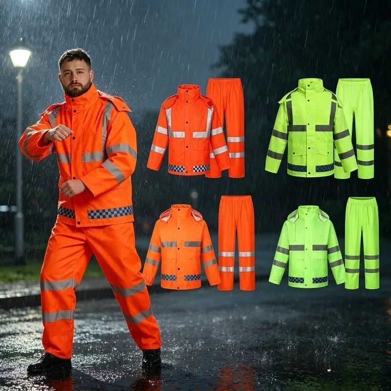 

Костюм для защиты от дождя с высокой видимостью – Светоотражающий дождевик с брюками – Быстросохнущий и ветрозащитный – Идеально подходит для езды на мотоцикле и патрульных работ