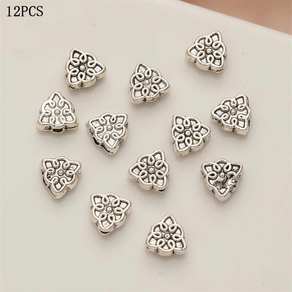 12pcs vintage Tibetan silver triangular flower DIY handmade necklace earrings accessories