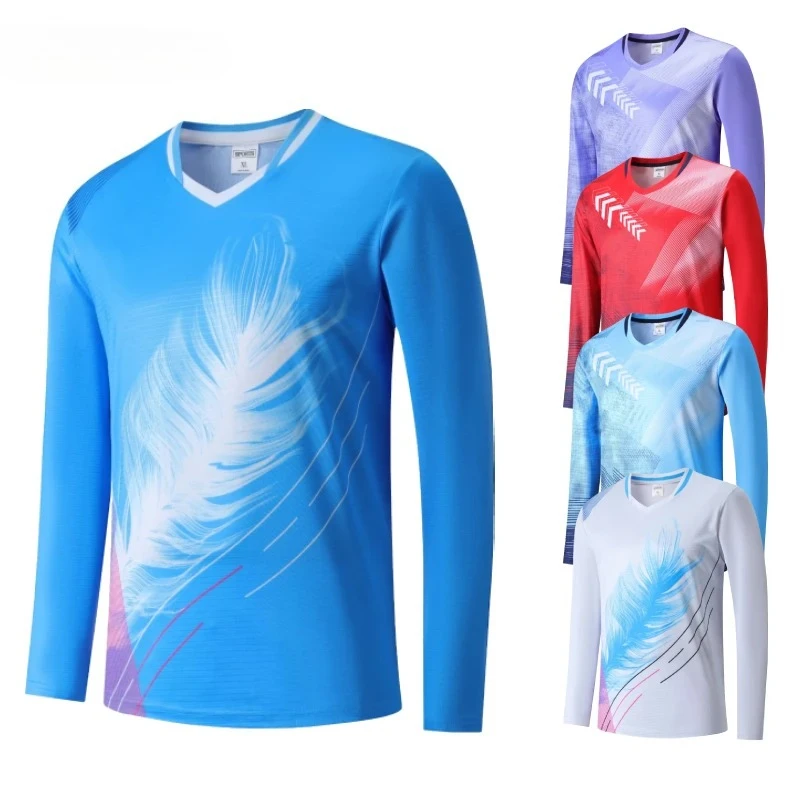 

Лидер продаж, рубашки для бадминтона с длинными рукавами, 2024, мужские и женские детские трикотажные изделия для настольного тенниса, новая дышащая модная спортивная одежда с принтом для пар