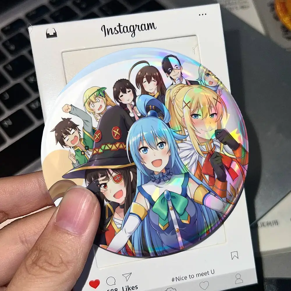Konosuba Gods Blessing On This Wonderful World For Badge Laser Holographic Custom Badge Image Metal Lapel Brooch For Clothing