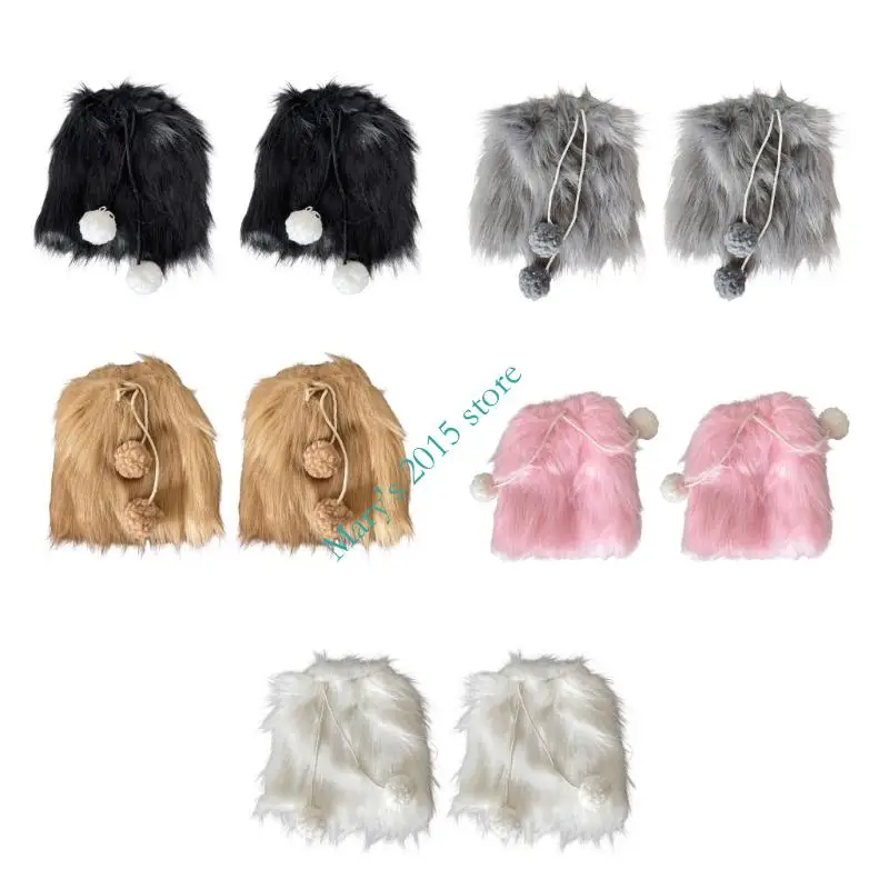

E15F Furry Boot Toppers for Women Hairy Balls Fuzzy Leg Warmers Gaiters Calf Socks for Winter Warmth and Themed Party
