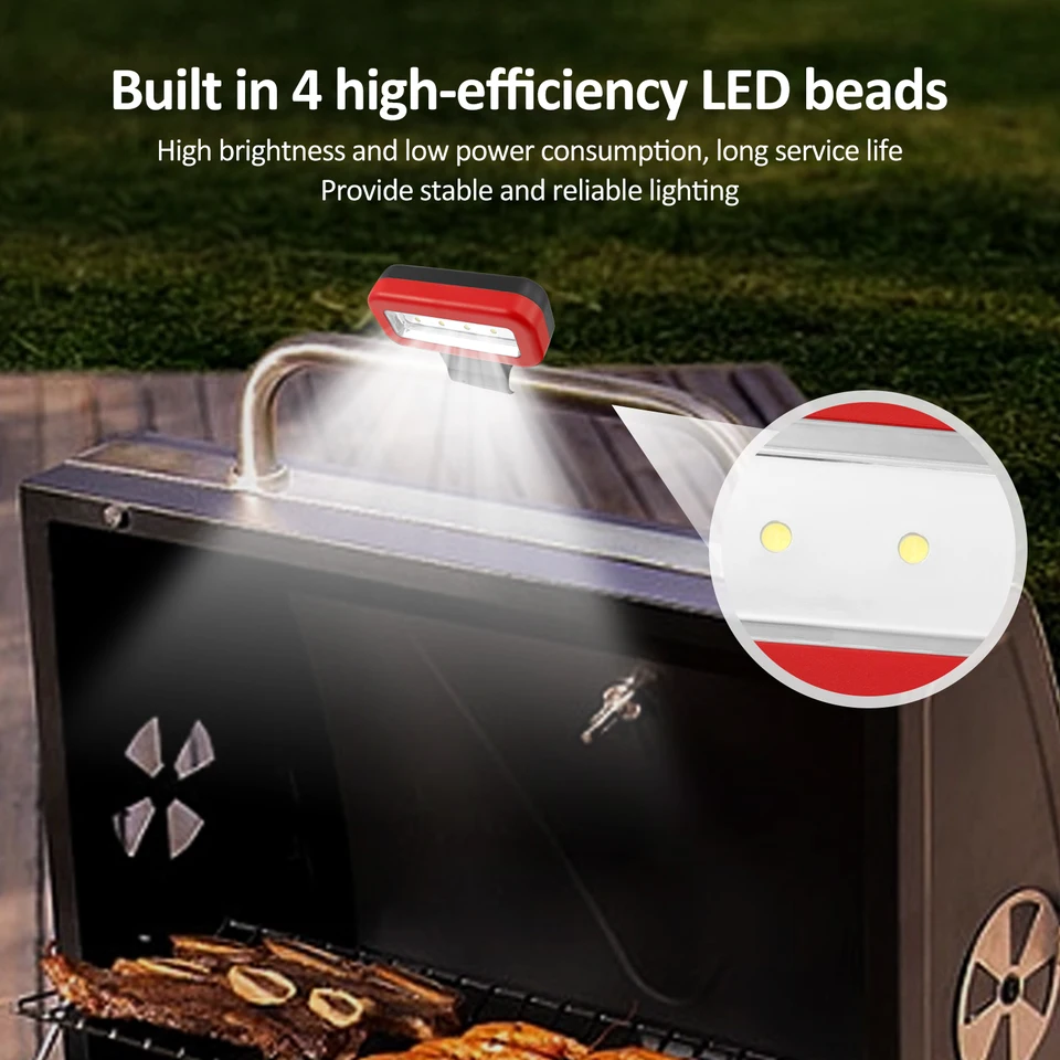 Lampe LED Barbecue Magnétique Étanchéité IPX8 – Éclairage 360° Rotatif, Super Lumineuse Pour Grill, Camping, Pêche