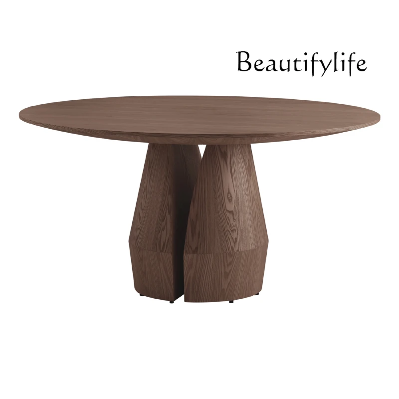 North American retro walnut round dining table medieval light luxury household small apartment dining table