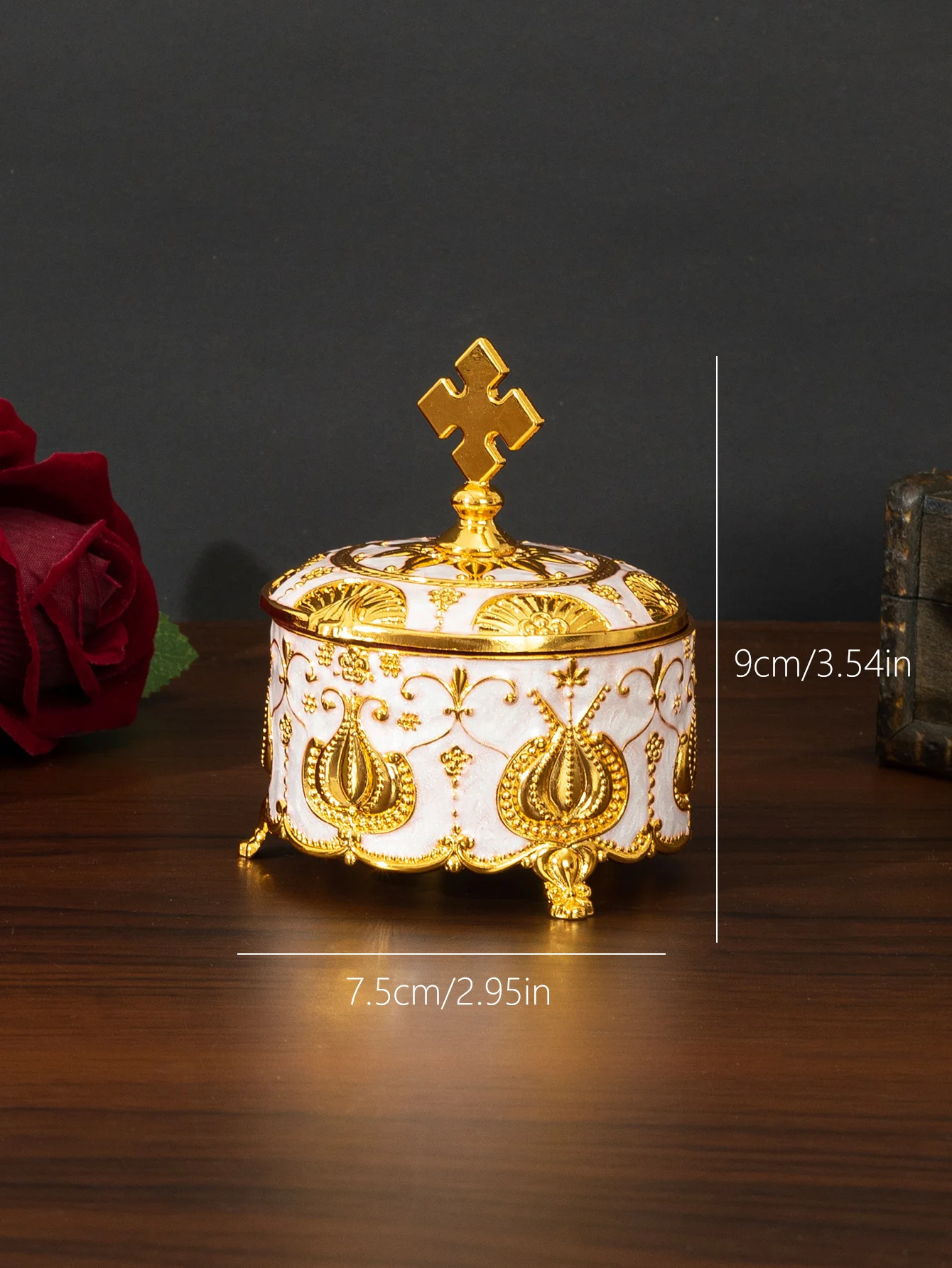 Cross rose jewelry box light luxury creative jewelry small color hand-painted jewelry box wedding decoration Valentine\'s Day rin