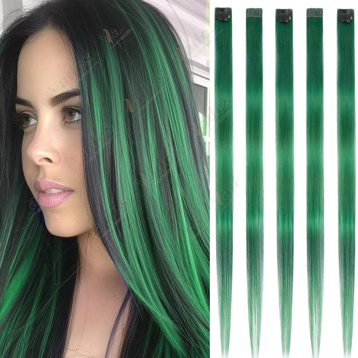 

12 Colors Clip-In Straight Hair Extensions 16Inch Party Real Human Hair Highlights Rainbow Hair Accessories for Girls Women Kids