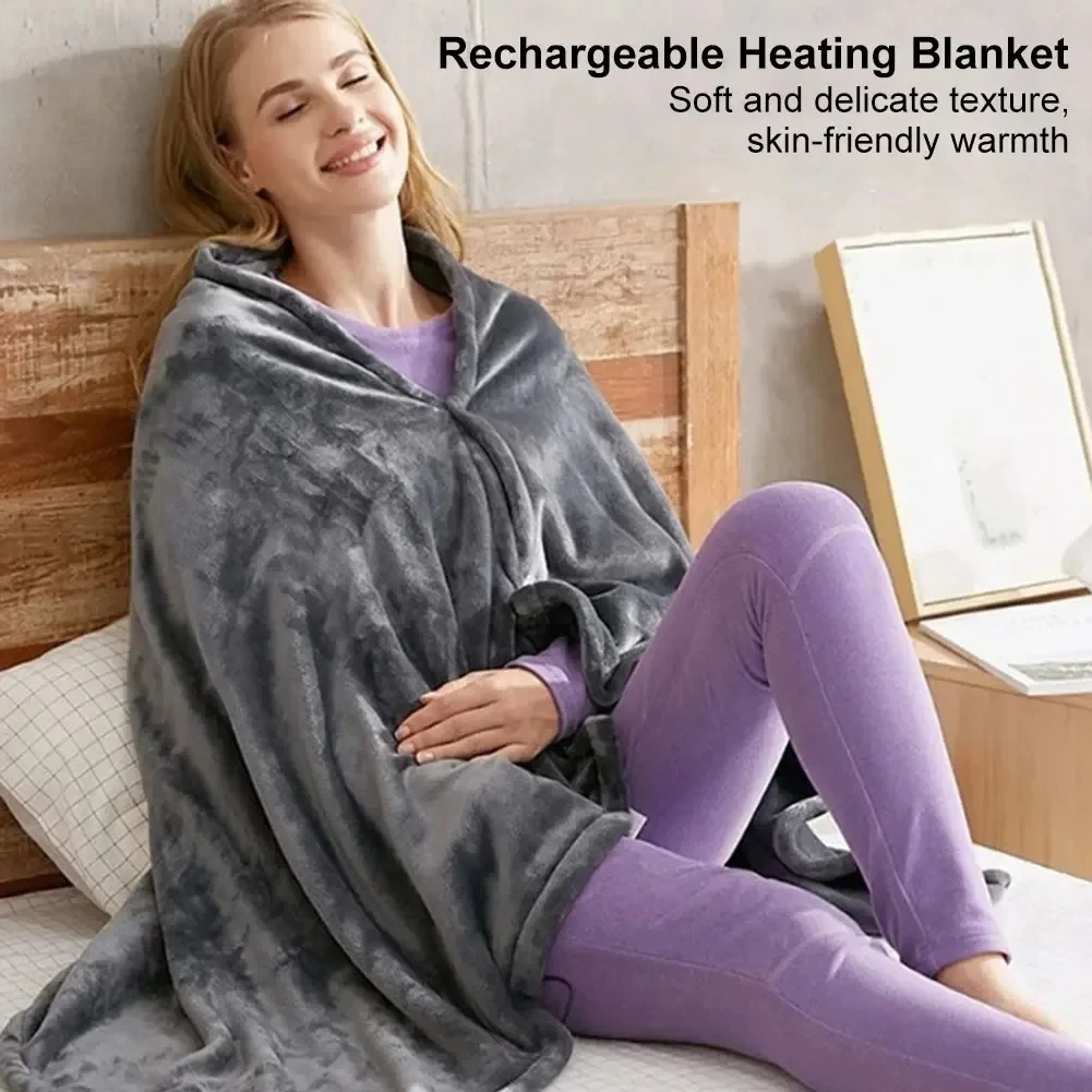 USB Electric Heated Blanket 3 Heating Levels Fleece Heated Blanket Wearable Throw Over Blanket for Household and Office