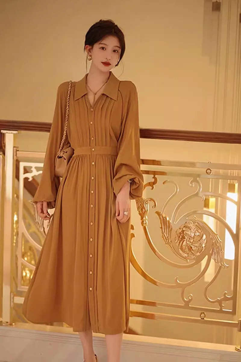 Ele cintura alta irt dr lanterna sve único beau outono chá break faion francês sle solto ajuste primavera casual