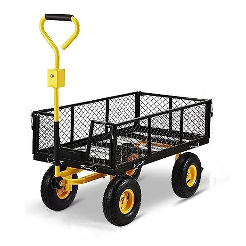 Garden Farm Yard Folding  Wagon With Removable Sides 4 Wheels  Capacity Mesh Steel Garden Truck