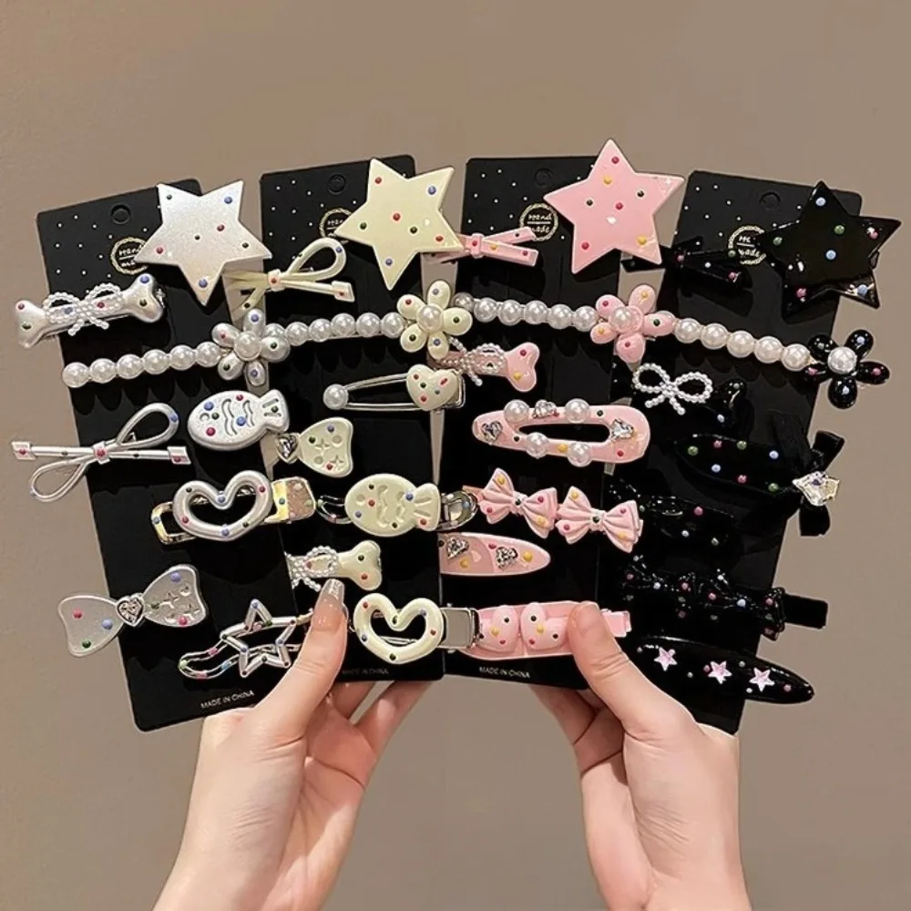 

Y2k заколка для волос со звездой для девочек, изысканная серебряная заколка в форме сердца с капельным маслом, розовая заколка для волос с жемчугом, боковая заколка, милая заколка для челки, аксессуары для волос