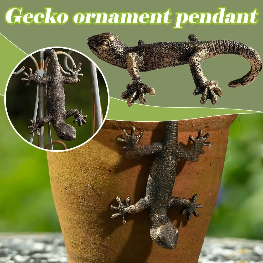 Vintage Bronze Gecko Hanging Flower Pot Hanger Decorative Gecko Simulated Pet Suspension Garden Sculpture Animal Ornament Q1C2