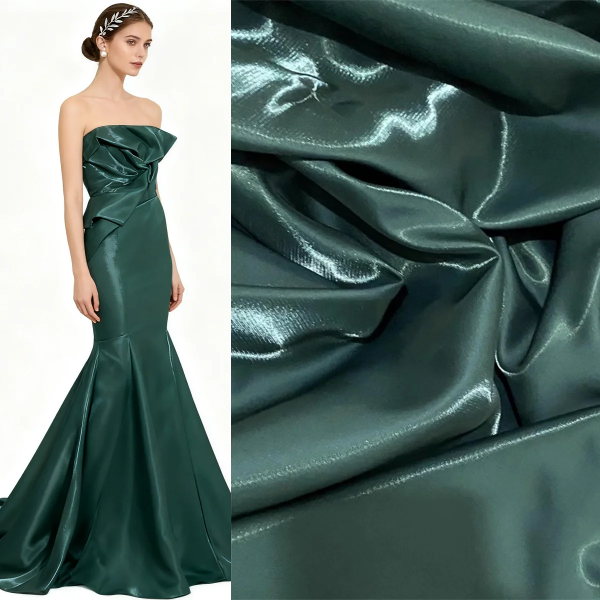 Dark green glossy metal liquid satin fabric with shiny water light satin design dresses suits and DIY sewing materials